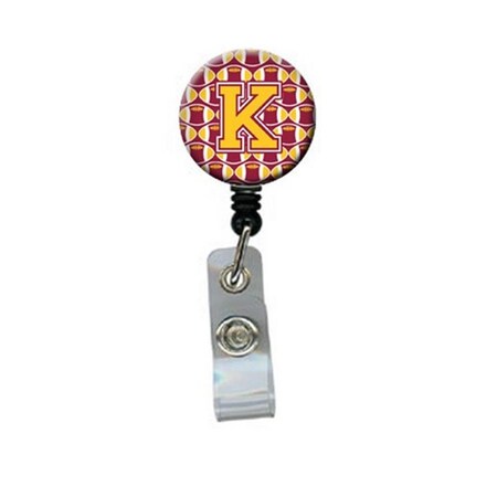 Carolines Treasures Letter K Football Maroon and Gold Retractable Badge Reel CJ1081-KBR